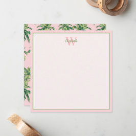 Tropische palmbomen op roze monogram notitiekaartje