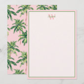 Tropische palmbomen op roze monogram notitiekaartje (Voorkant / Achterkant)