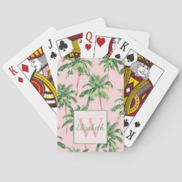 Tropische palmbomen op roze monogram pokerkaarten