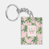 Tropische palmbomen op roze monogram sleutelhanger (Voorkant Links)