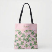 Tropische palmbomen op roze monogram tote bag (Voorkant)