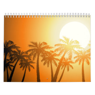 Tropische palmbomen op zonsondergang kalender