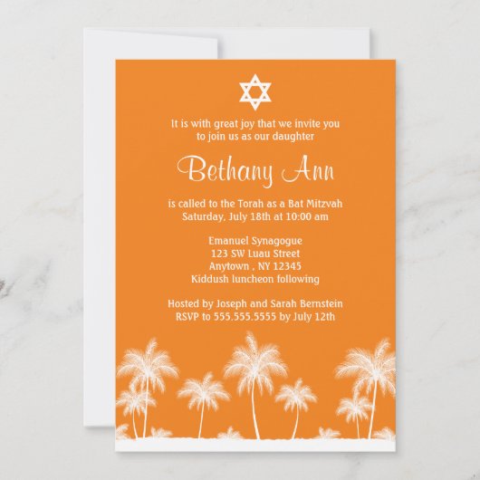 Tropische palmbomen Oranje bat Mitzvah-uitvindinge Kaart (Voorkant)