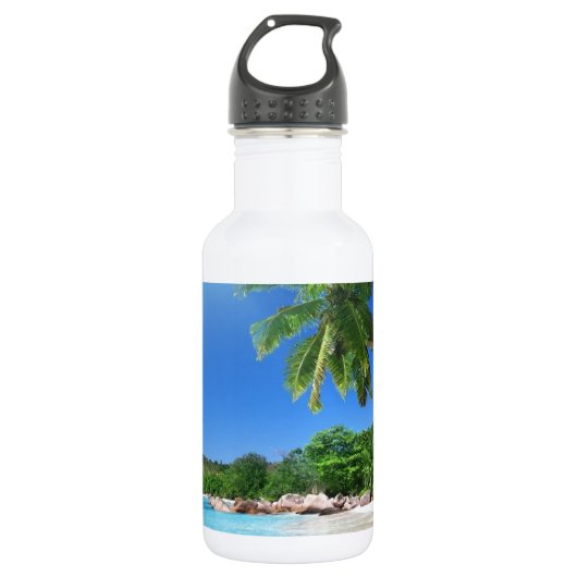 Tropische palmbomen paradijsstrand waterfles (Voorkant)
