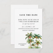 Tropische palmbomen plat opslaan de datum save the date (Voorkant / Achterkant)