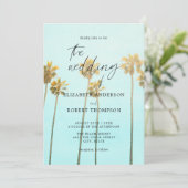 Tropische Palmbomen Retro Kust Strand Huwelijk Kaart (Staand voorkant)