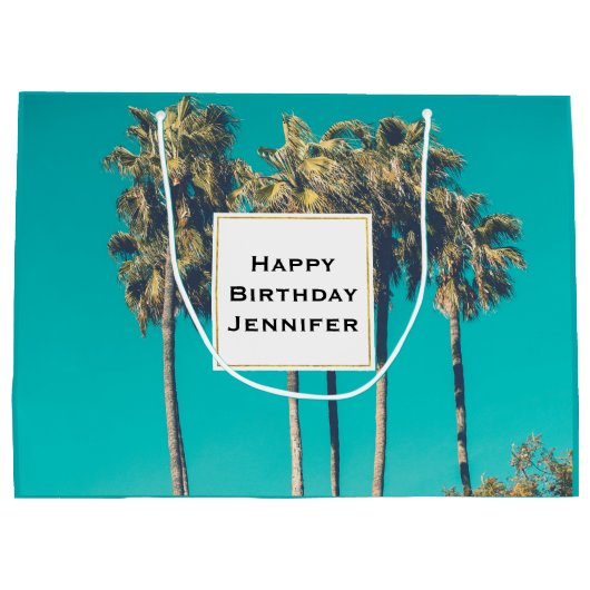 Tropische palmbomen Retro Verjaardag Groot Cadeauzakje (Achterkant)