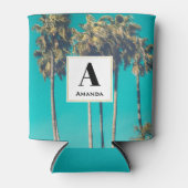 Tropische palmbomen Retro Vibe Monogram Blikjeskoeler (Voorkant)