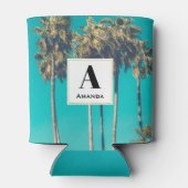 Tropische palmbomen Retro Vibe Monogram Blikjeskoeler (Achterkant)