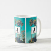Tropische palmbomen Retro Vibe Monogram Koffiemok (Voorkant rechts)