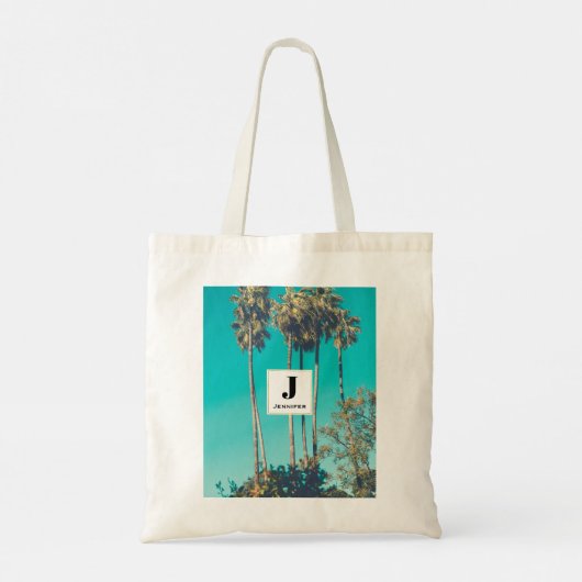 Tropische palmbomen Retro Vibe Monogram Tote Bag (Achterkant)