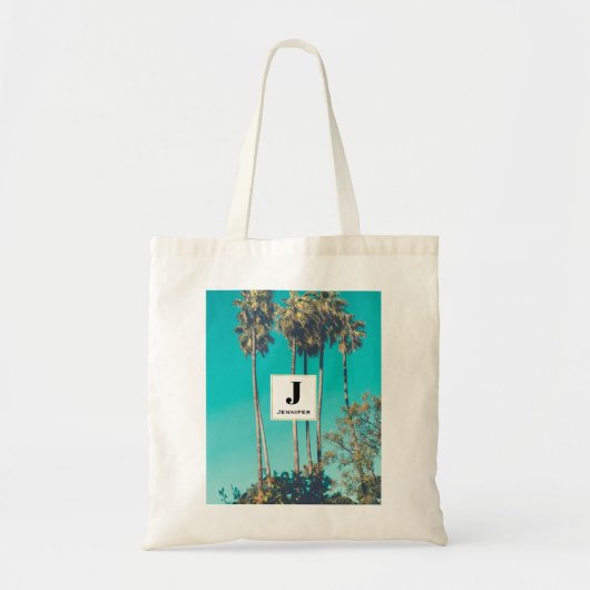 Tropische palmbomen Retro Vibe Monogram Tote Bag (Voorkant)