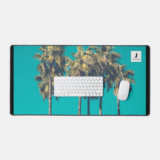 Tropische palmbomen retromonogram bureaumat (Keyboard & Muis)