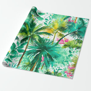 Tropische Palmbomen Roze Groen Blauw Kust Cadeaupapier