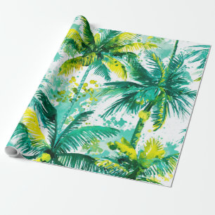 Tropische Palmbomen Roze Groen Blauw Kust Cadeaupapier