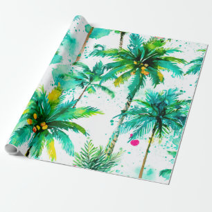 Tropische palmbomen Roze Groen Blauw Kust Cadeaupapier