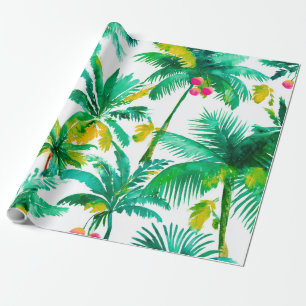 Tropische palmbomen Roze Groen Blauw Kust Cadeaupapier
