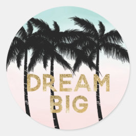 Tropische palmbomen Roze Mint Ombre goud droom gro Ronde Sticker