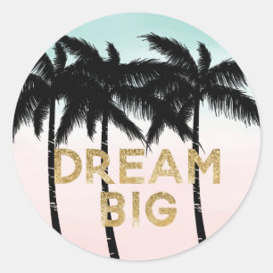 Tropische palmbomen Roze Mint Ombre goud droom gro Ronde Sticker