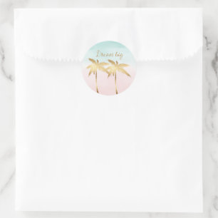 Tropische palmbomen Roze Mint Ombre goud droom gro Ronde Sticker