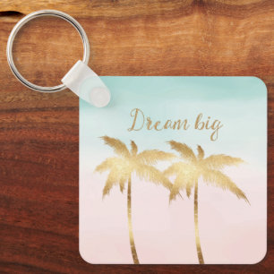 Tropische palmbomen Roze Mint Ombre goud droom gro Sleutelhanger
