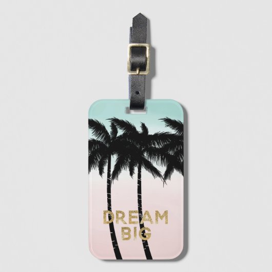 Tropische palmbomen roze munt droom bagagelabel (Voorkant (verticaal))