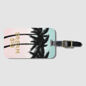 Tropische palmbomen roze munt droom bagagelabel (Voorkant (horizontaal))