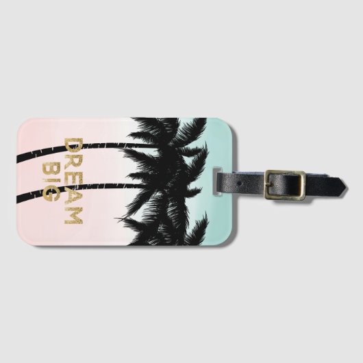 Tropische palmbomen roze munt droom bagagelabel (Voorkant (horizontaal))