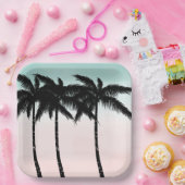 Tropische palmbomen roze munt papieren bordje (Feest)