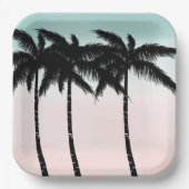 Tropische palmbomen roze munt papieren bordje (Voorkant)