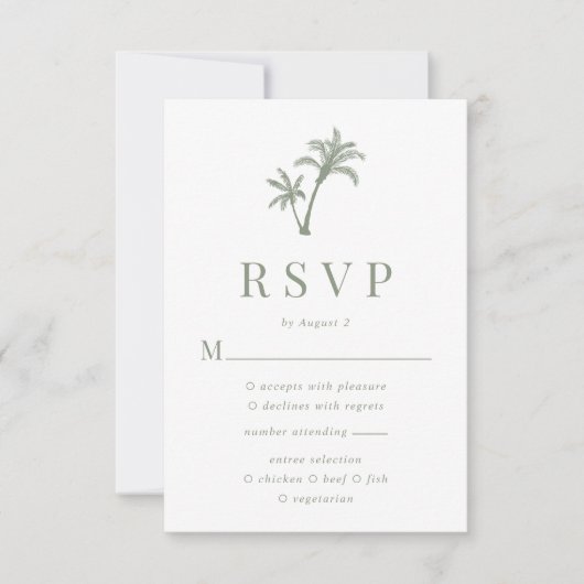 Tropische palmbomen Sage Green Beach Weddenschap RSVP Kaartje (Voorkant)
