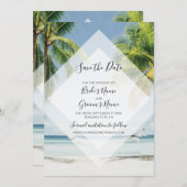 Tropische palmbomen stralen het huwelijk op om de  save the date (Voorkant / Achterkant)