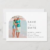 Tropische palmbomen strand bruiloft  save the date (Achterkant)
