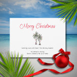 Tropische Palmbomen Strand Kerst Illustratie Feestdagenkaart<br><div class="desc">Tropical Merry Christmas wenskaart,  met een palmbomen illustratie en script typografie. Met aanpasbare letters voegt u uw eigen informatie toe. Een feestelijke manier om vakantiewensen naar vrienden en familie vanaf het strand te sturen.</div>