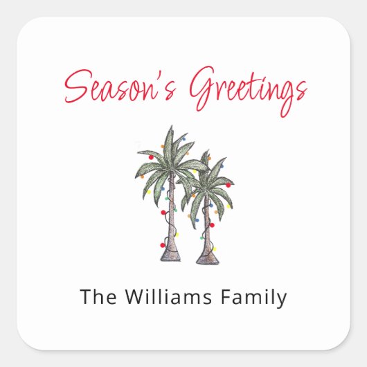 Tropische Palmbomen Strand Kerst Illustratie Vierkante Sticker (Voorkant)