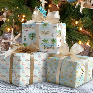 Tropische Palmbomen Strand Kerstmis Inpakpapier Vel