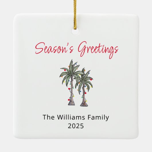 Tropische Palmbomen Strand Kerstverlichting Keramisch Ornament (Achterkant)