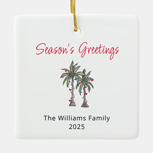 Tropische Palmbomen Strand Kerstverlichting Keramisch Ornament (Voorkant)