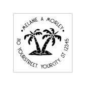Tropische palmbomen strand ronde naam adres #2 rubberstempel (Afrduk)