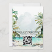 Tropische palmbomen strand scène QR-code bruiloft Kaart (Achterkant)