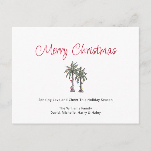 Tropische Palmbomen Strand Script Kerstmis Feestdagenkaart (Voorkant)