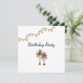 Tropische palmbomen strand verjaardagsfeestje kaart (Staand voorkant)