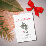 Tropische Palmbomen Strand Vrolijk Kerstfeest Feestdagenkaart<br><div class="desc">Tropical Beach Merry Christmas wenskaart,  met een botanische palmbomen illustratie en script typografie. Met aanpasbare letters voegt u uw eigen informatie toe. Een feestelijke manier om vakantiewensen naar vrienden en familie uit de tropen te sturen.</div>