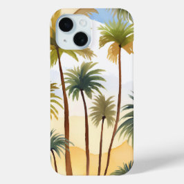 Tropische palmbomen | Strand watercolor schilderij iPhone 15 Case