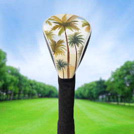 Tropische palmbomen | Strand watercolor schilderij Golfheadcover