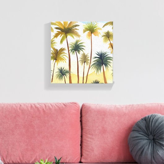 tropische palmbomen | Strand Waterverf schilderij Canvas Afdruk (Insitu (Woonkamer))