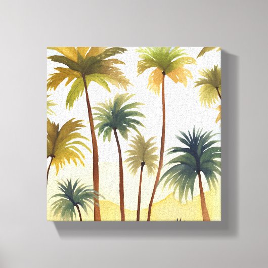 tropische palmbomen | Strand Waterverf schilderij Canvas Afdruk (Voorkant)