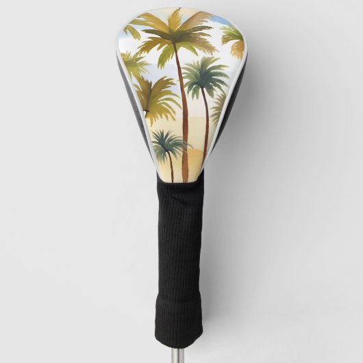 tropische palmbomen | Strand Waterverf schilderij Golfheadcover (Voorkant)