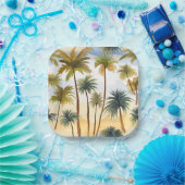 tropische palmbomen | Strand Waterverf schilderij Papieren Bordje (Feest)
