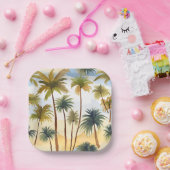 tropische palmbomen | Strand Waterverf schilderij Papieren Bordje (Feest)